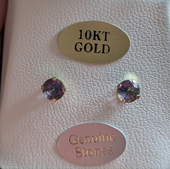 10k gold Mystic quartz earrings with appraisal - Picture 1 of 7